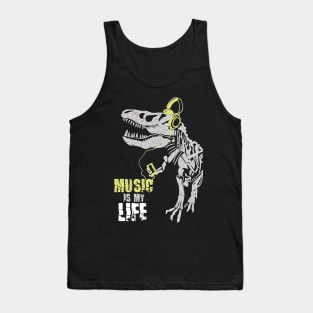 Skeletal Beats: T-Rex Skeleton with Music Player and Headphones Tank Top